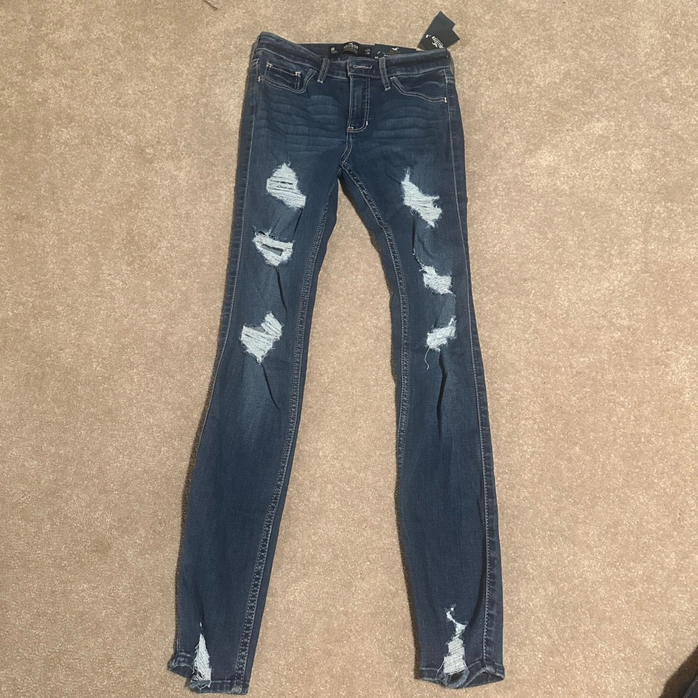 Hollister Mid-rise Super Skinny Dark Denim Ripped Jean Jeggings size 0R, 24 - Picture 6 of 8